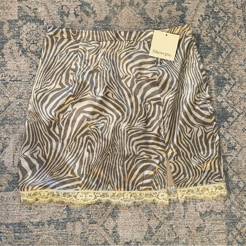 NWT - ShowPo Banba Satin Mini Skirt in Zebra